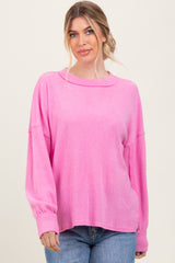 Pink Brushed Ribbed Knit Pullover