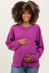 Plum Brushed Ribbed Knit Maternity Pullover