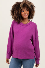 Plum Brushed Ribbed Knit Maternity Pullover