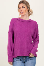 Plum Brushed Ribbed Knit Pullover