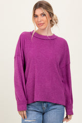 Plum Brushed Ribbed Knit Pullover