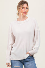 Cream Brushed Ribbed Knit Pullover