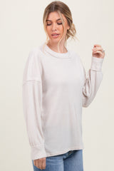 Cream Brushed Ribbed Knit Pullover