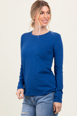 Light Navy Basic Crew Neck Long Sleeve Top