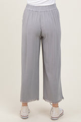 Grey Linen Frayed Hem Crop Pants