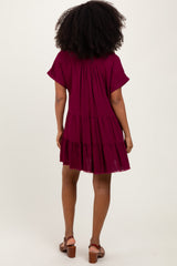 Burgundy Tiered Linen Dress