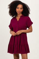 Burgundy Tiered Linen Dress