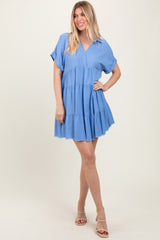 Blue Tiered Linen Dress