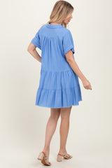 Blue Tiered Linen Dress