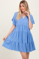 Blue Tiered Linen Dress