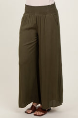 Olive Wide Smock Waist Pants