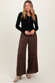 Brown Wide Smock Waist Pants