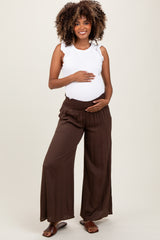 Brown Wide Smock Waist Maternity Pants