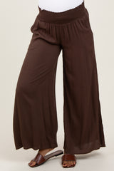 Brown Wide Smock Waist Maternity Pants