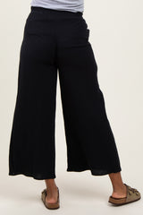 Black Cotton Gauze Wide Leg Maternity Pants