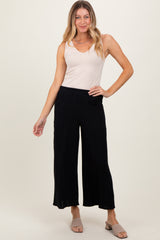 Black Cotton Gauze Wide Leg Pants