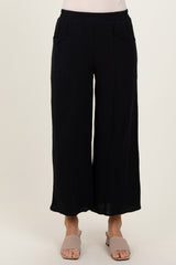 Black Cotton Gauze Wide Leg Pants