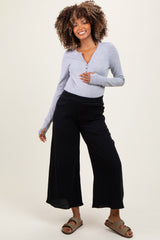 Black Cotton Gauze Wide Leg Maternity Pants