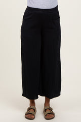 Black Cotton Gauze Wide Leg Maternity Pants