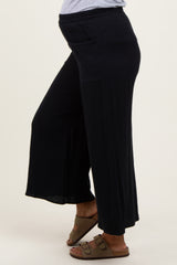 Black Cotton Gauze Wide Leg Maternity Pants