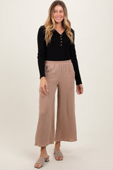 Light Taupe Cotton Gauze Wide Leg Maternity Pants