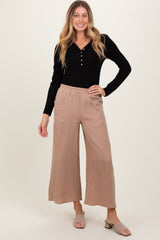 Light Taupe Cotton Gauze Wide Leg Pants