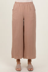 Light Taupe Cotton Gauze Wide Leg Pants