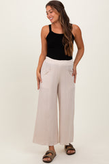 Cream Cotton Gauze Wide Leg Maternity Pants