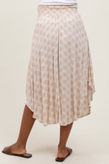 Beige Damask Print Smocked Waistband Maternity Midi Skirt