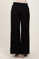 Black Ruffled Drawstring Waist Wide Leg Pants