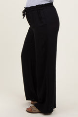 Black Ruffled Drawstring Waist Wide Leg Maternity Pants