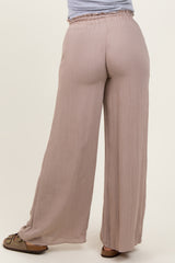 Beige Ruffled Drawstring Waist Wide Leg Maternity Pants