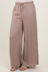 Beige Ruffled Drawstring Waist Wide Leg Pants