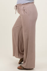 Beige Ruffled Drawstring Waist Wide Leg Maternity Pants