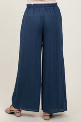 Navy Ruffled Drawstring Waist Wide Leg Pants