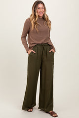 Olive Ruffled Drawstring Waist Wide Leg Maternity Pants