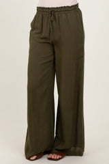 Olive Ruffled Drawstring Waist Wide Leg Pants