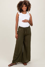 Olive Ruffled Drawstring Waist Wide Leg Maternity Pants