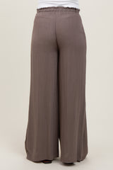 Mocha Ruffled Drawstring Waist Wide Leg Maternity Pants