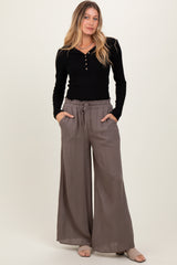 Mocha Ruffled Drawstring Waist Wide Leg Maternity Pants