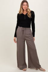 Mocha Ruffled Drawstring Waist Wide Leg Pants