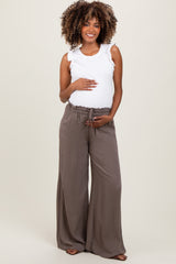 Mocha Ruffled Drawstring Waist Wide Leg Maternity Pants