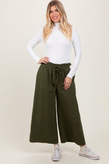 Olive Flowy Cropped Pant