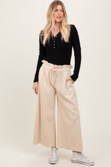 Cream Flowy Cropped Pant