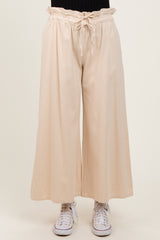 Cream Flowy Cropped Pant