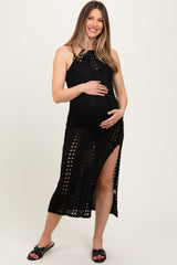 Black Halter Crochet Maternity Cover Up