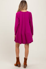 Magenta Crew Neck Flared Fit Long Sleeve Maternity Mini Dress