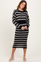Black/Cream Long Sleeve Crop Top Midi Skirt Set