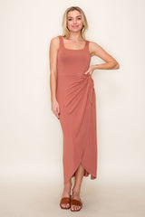 Light Rust Sleeveless Wrap Waist Midi Dress