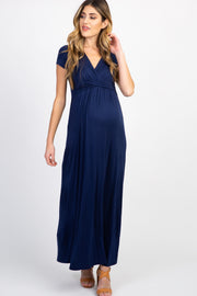 PinkBlush Navy Draped Maternity/Nursing Maxi Dress